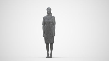photogrammetry 3D woman casual standing, realistic human model archviz FBX, wireframe back view