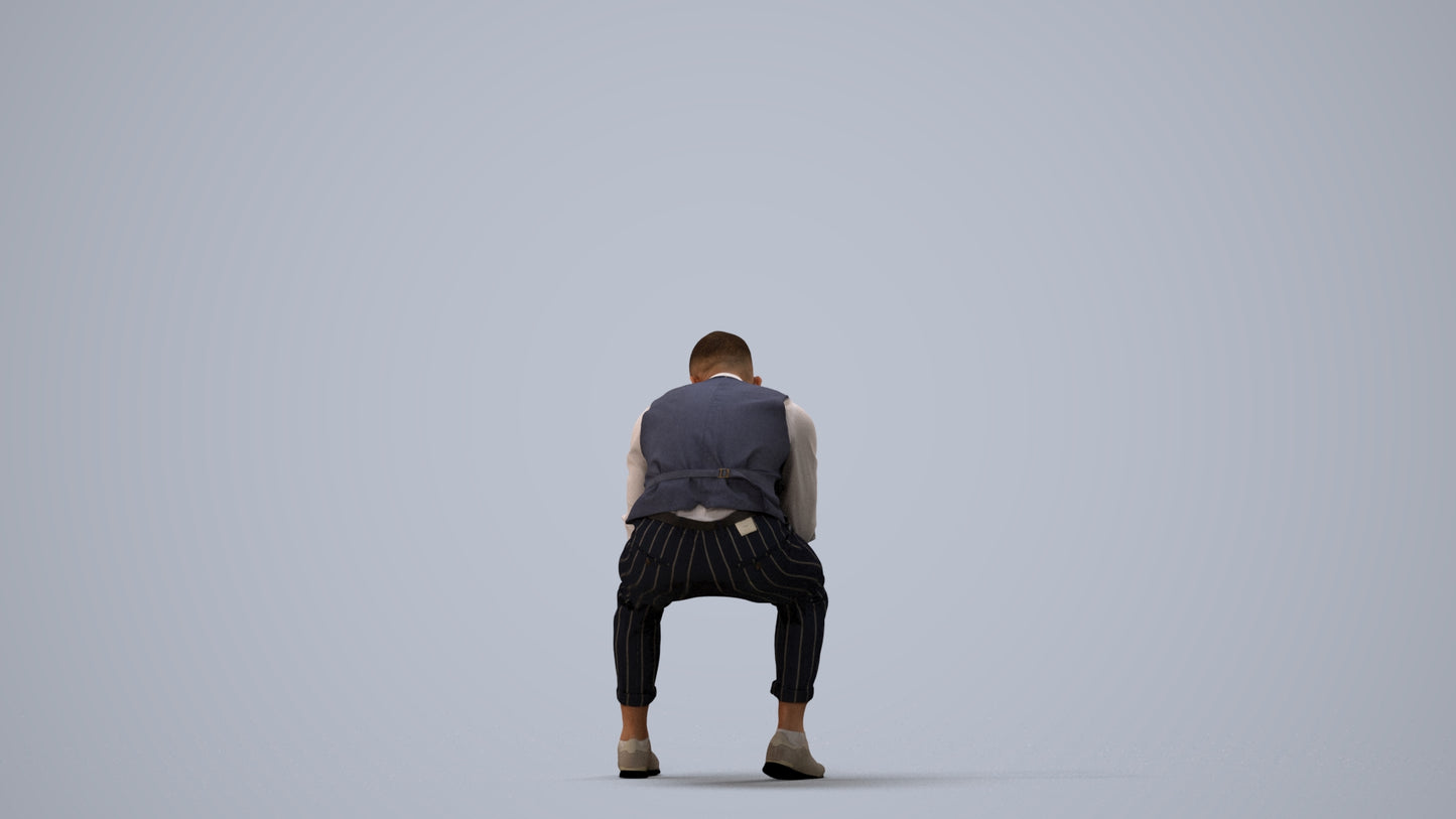 3D scanned man sitting business, photorealistic archviz people for Enscape and SketchUp, three-quarter view render
