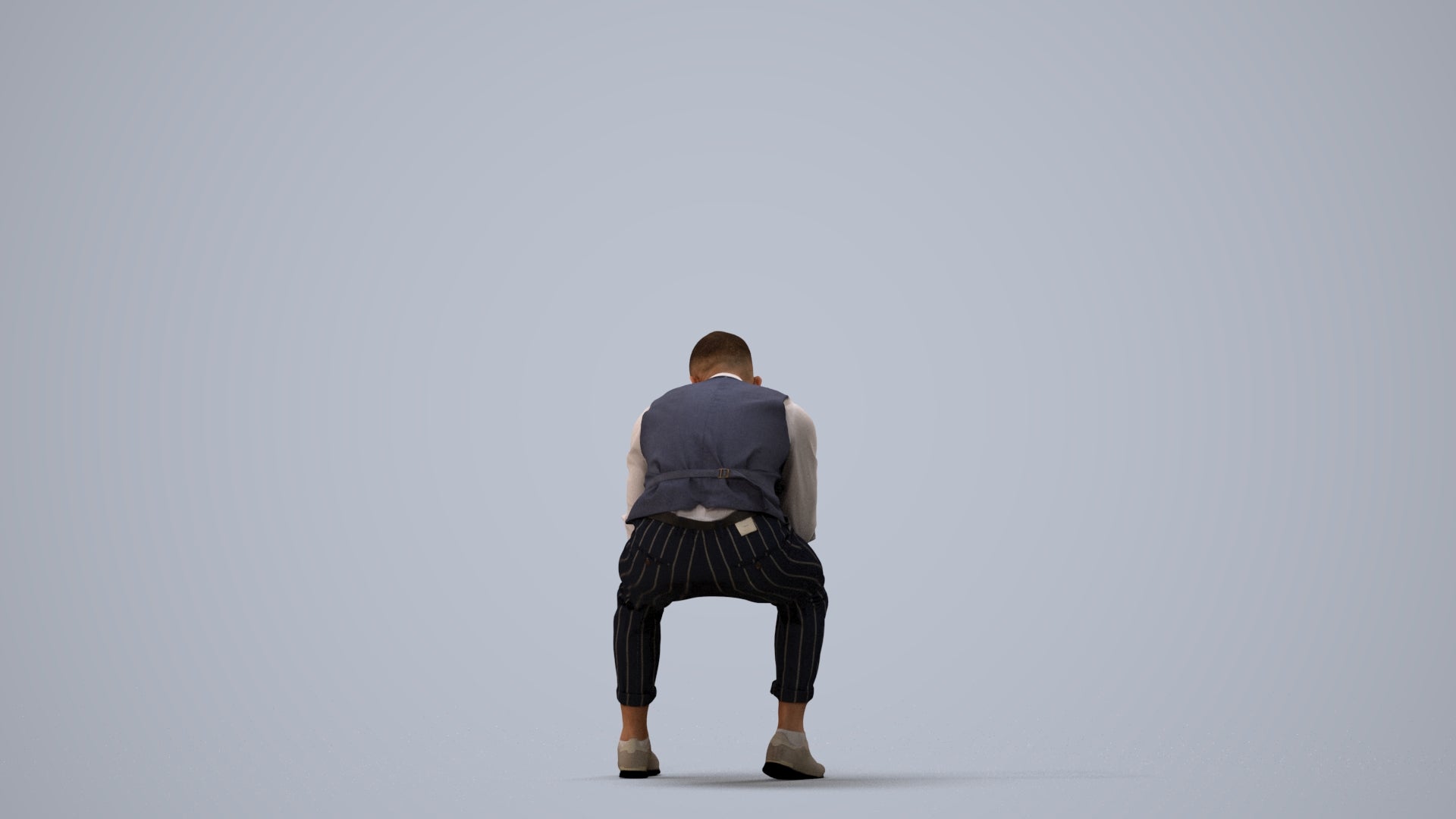 3D scanned man sitting business, photorealistic archviz people for Enscape and SketchUp, three-quarter view render