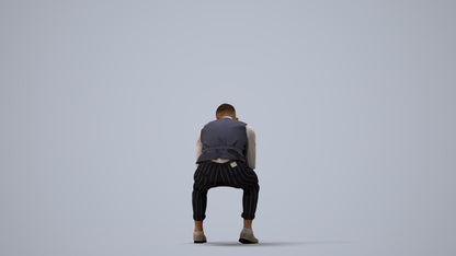 3D scanned man sitting business, photorealistic archviz people for Enscape and SketchUp, three-quarter view render