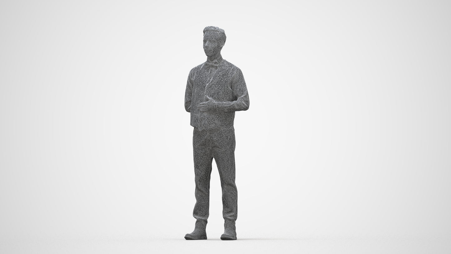 scanned 3D man hospitality, photogrammetry people for Enscape and V-Ray, wireframe back view