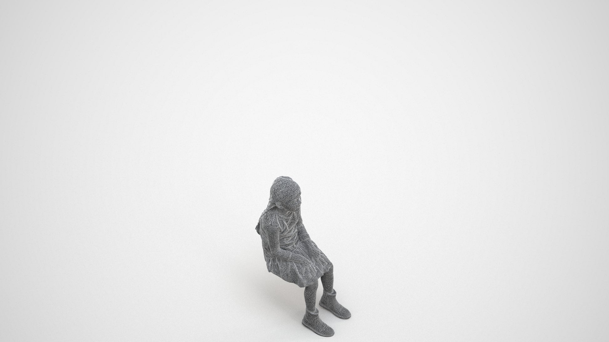 realistic 3D human girl casual kids, archviz people FBX OBJ for Blender, wireframe three-quarter view