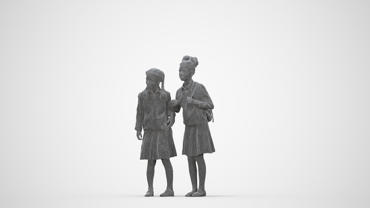 realistic 3D girl kids, scanned archviz people for Blender and 3ds Max, wireframe back view