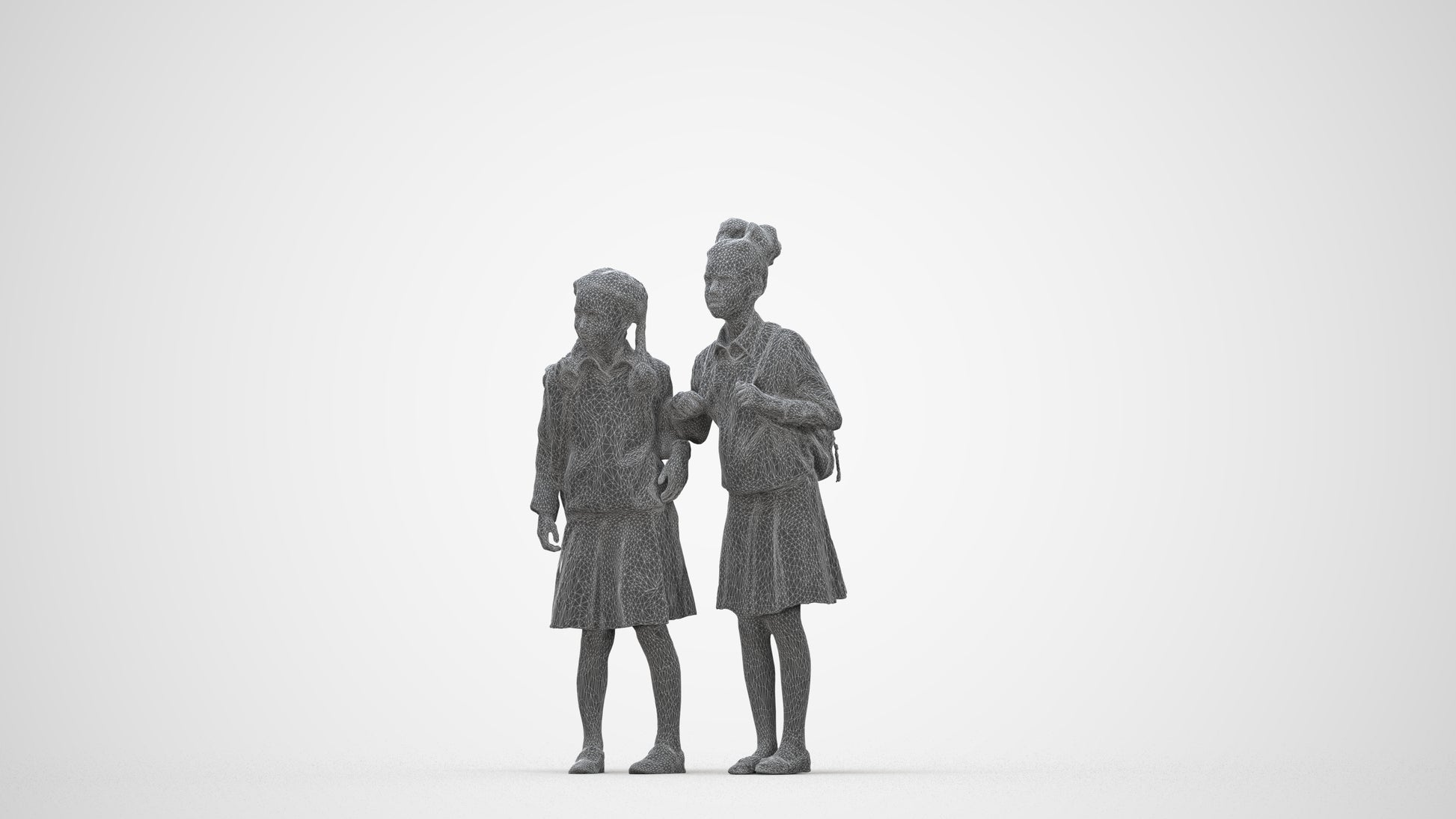 realistic 3D girl kids, scanned archviz people for Blender and 3ds Max, wireframe back view