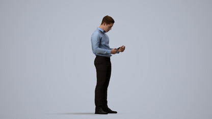 3D human model boy business kids, photogrammetry scanned person for archviz, side view render