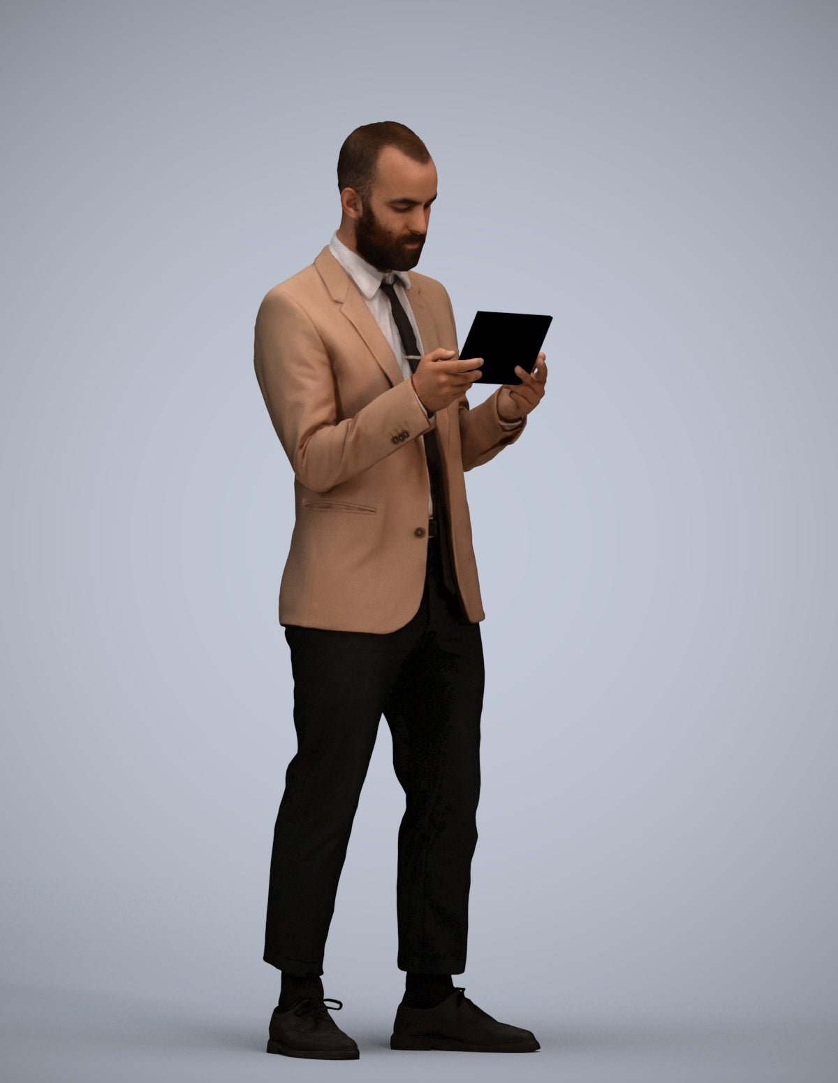 realistic 3D man business standing, scanned archviz people for Blender and 3ds Max