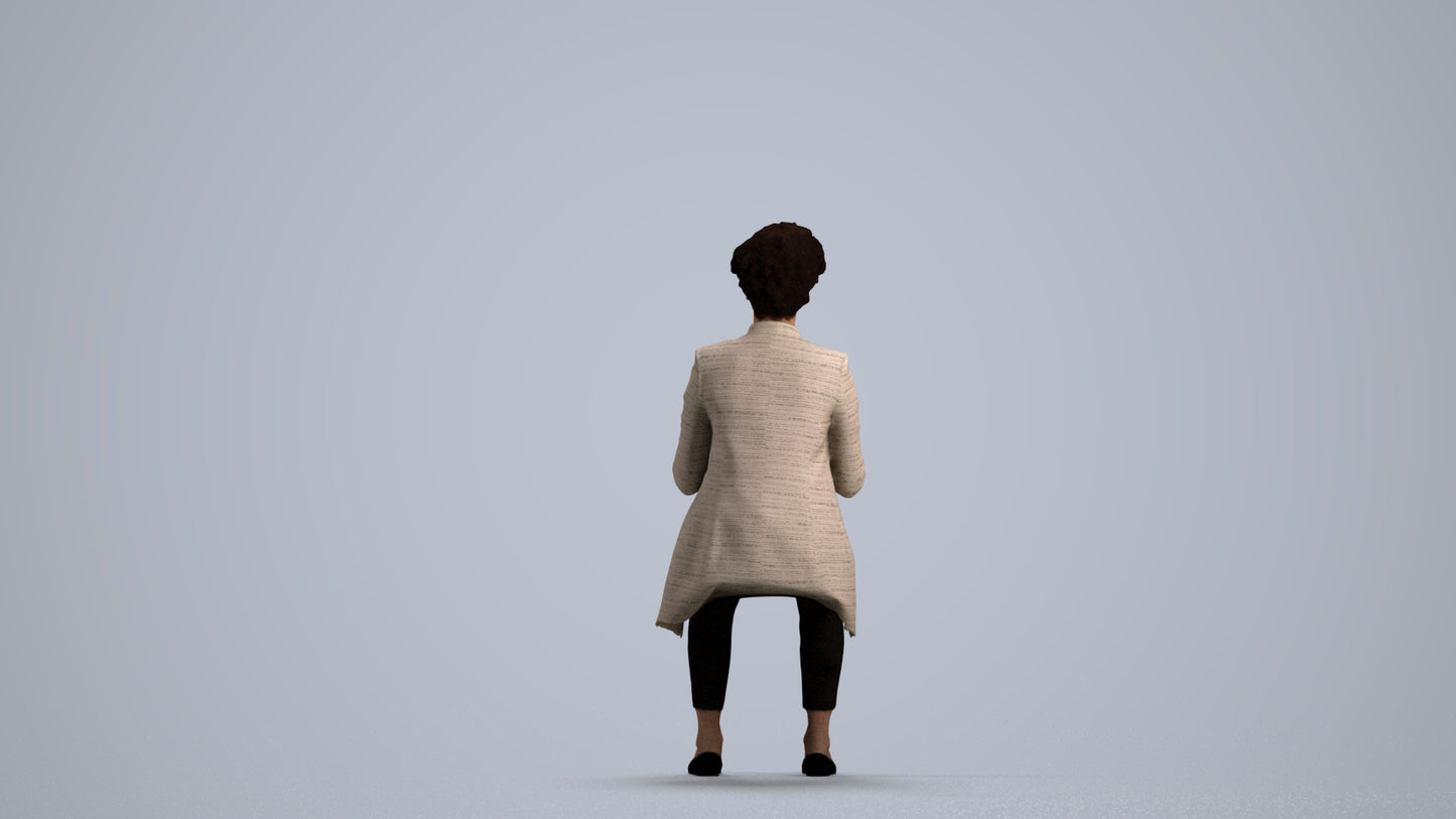 realistic 3D human woman business sitting, archviz people FBX OBJ for Blender, front view render