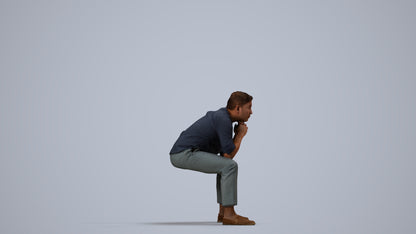 realistic 3D human man casual sitting, archviz people FBX OBJ for Blender, side view render