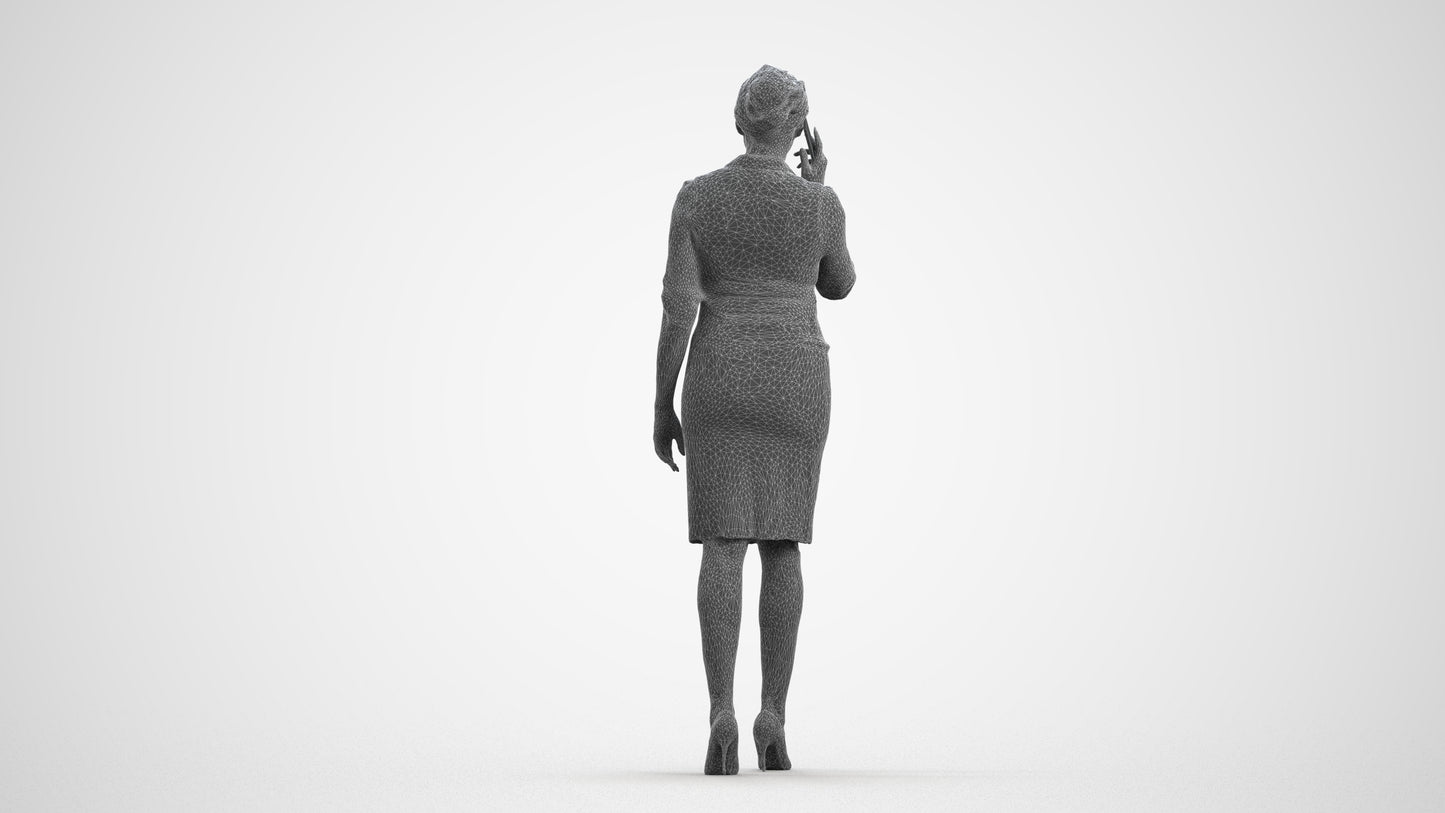 3D people model woman hospitality, scanned human for 3ds Max rendering, wireframe front view