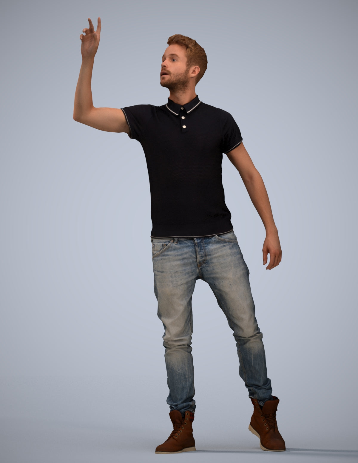 3D human model man casual standing, photogrammetry scanned person for archviz