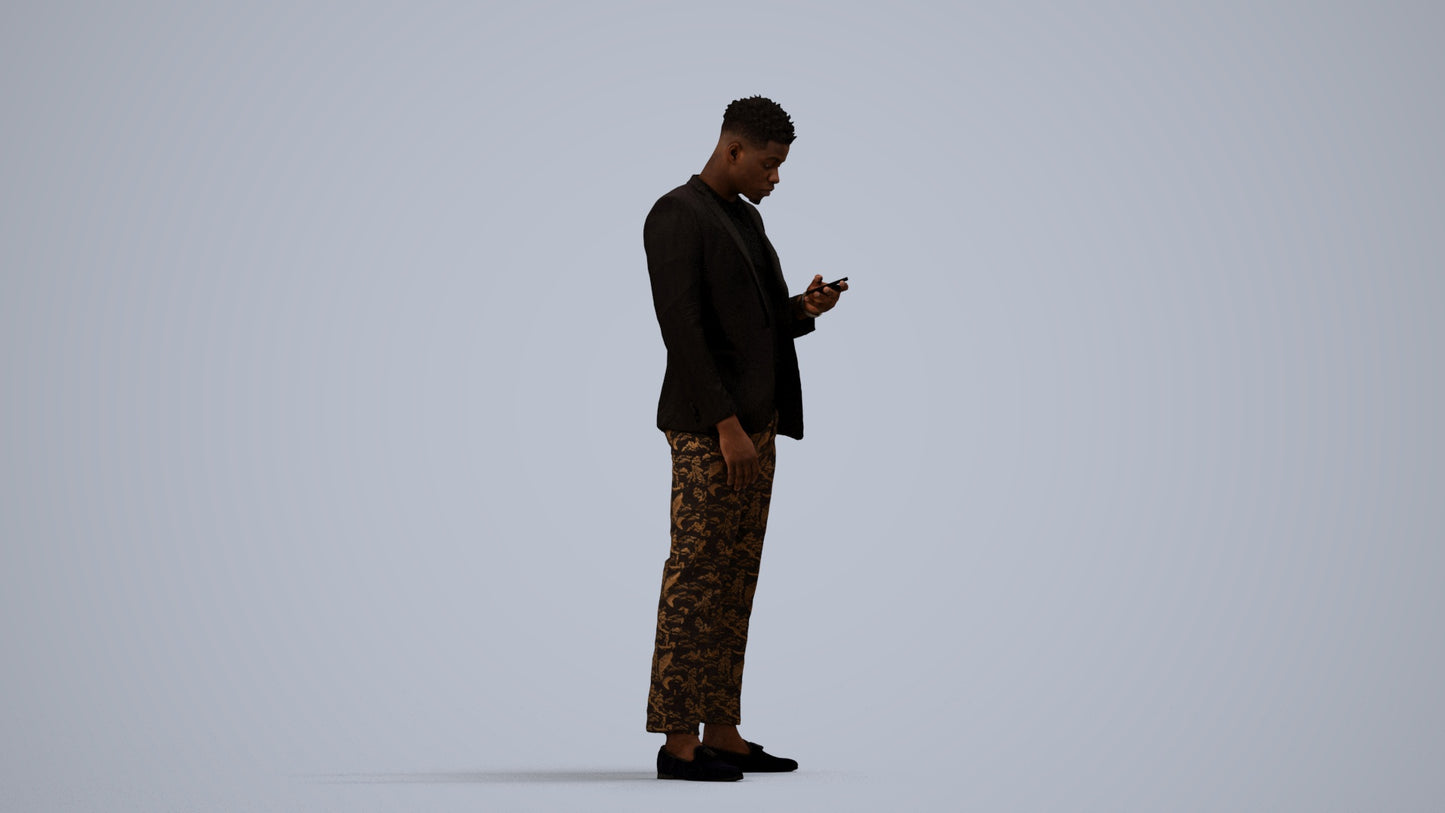 3D people model man casual standing, scanned human for 3ds Max rendering, side view render