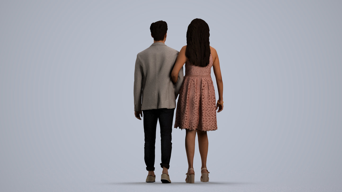 realistic 3D people woman formal couple, render-ready for V-Ray and Corona, FBX OBJ, front view render