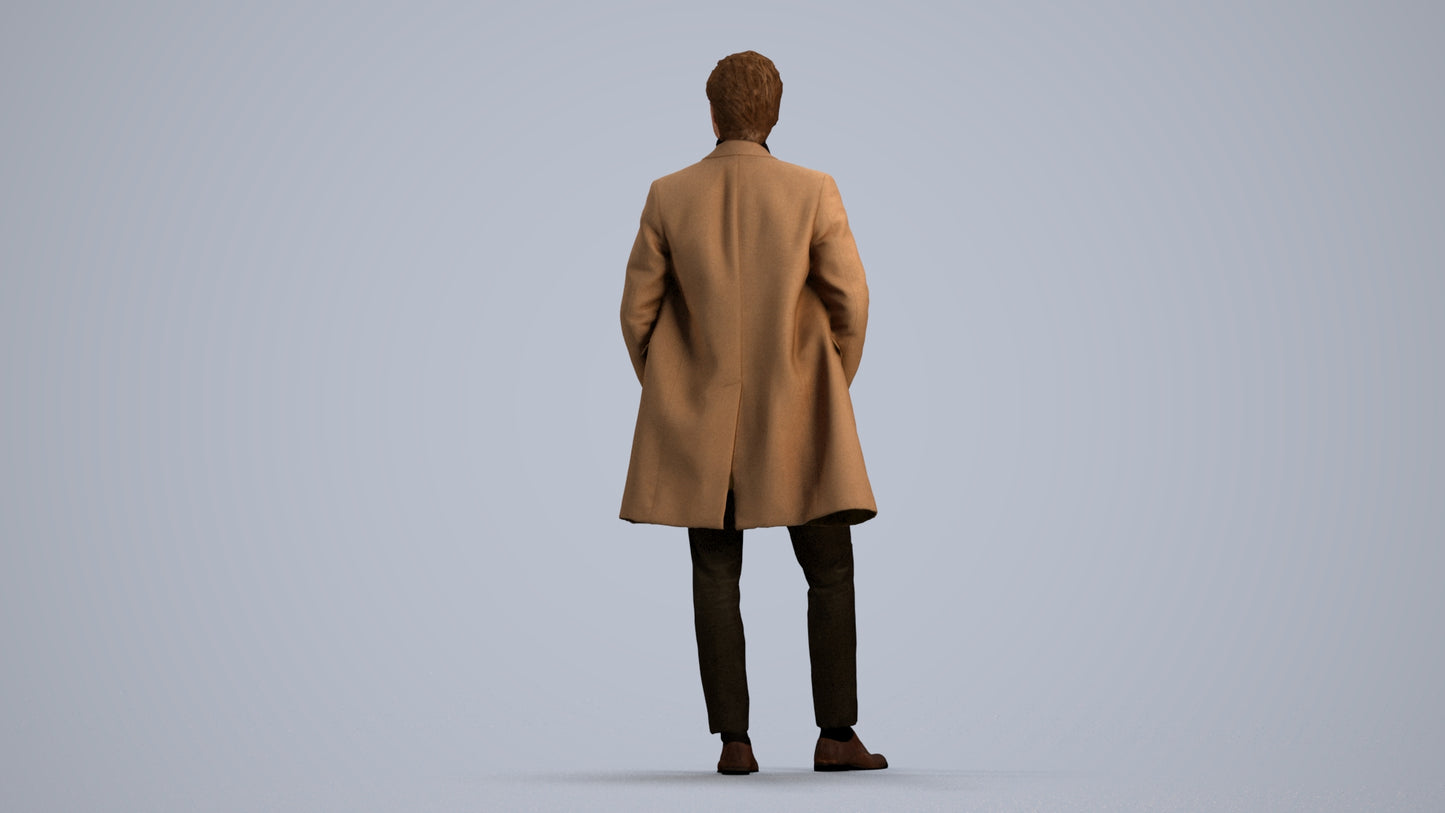 3D scanned man standing business, photorealistic archviz people for Enscape and SketchUp, front view render