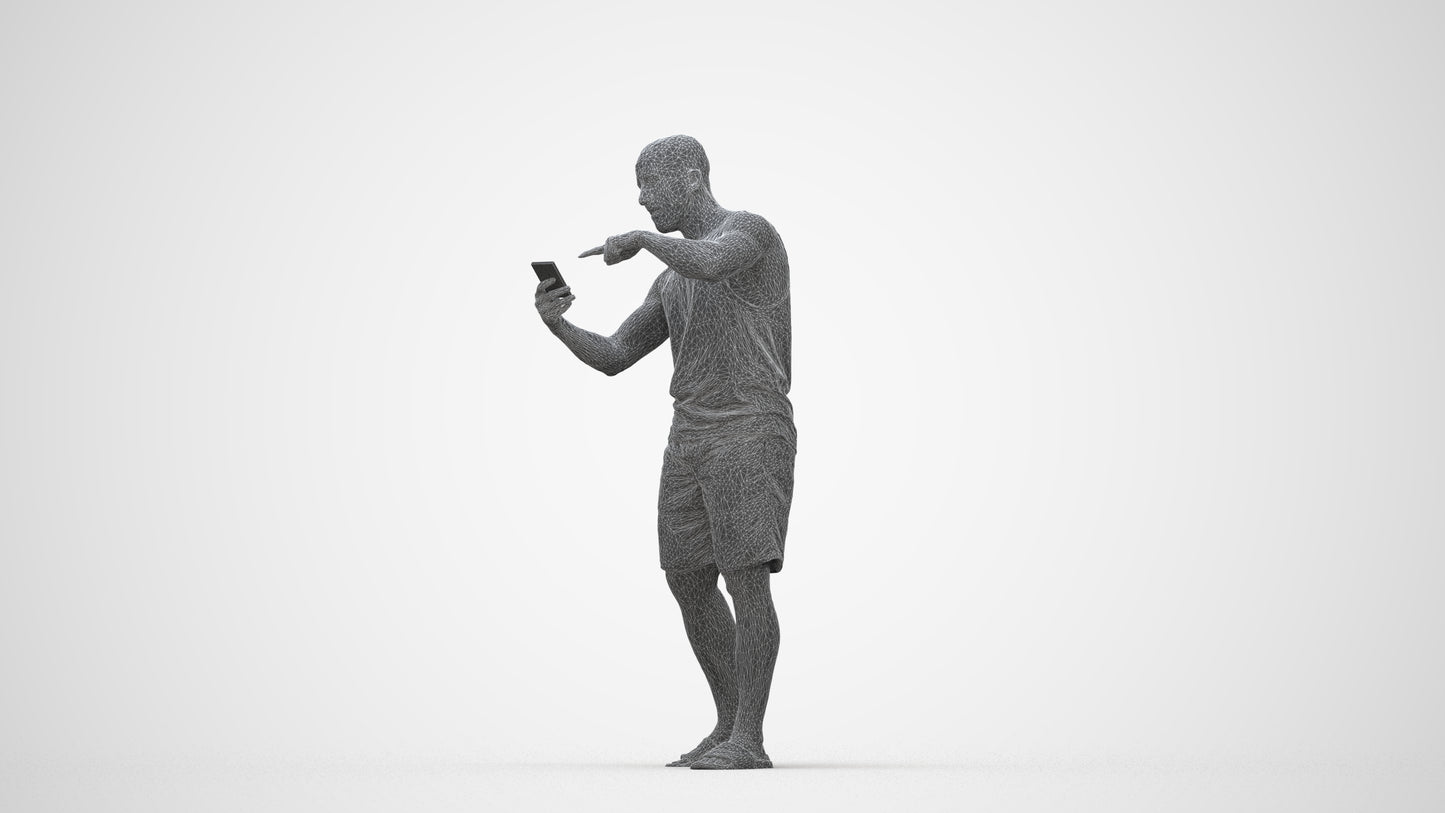 3D scanned man standing, photorealistic archviz people for Enscape and SketchUp, wireframe back view