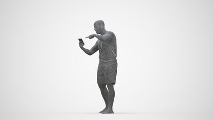 3D scanned man standing, photorealistic archviz people for Enscape and SketchUp, wireframe back view