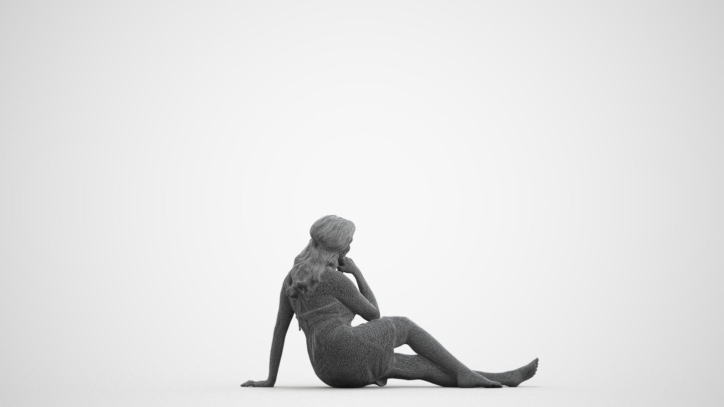 3D human model woman pool, photogrammetry scanned person for archviz, wireframe front view