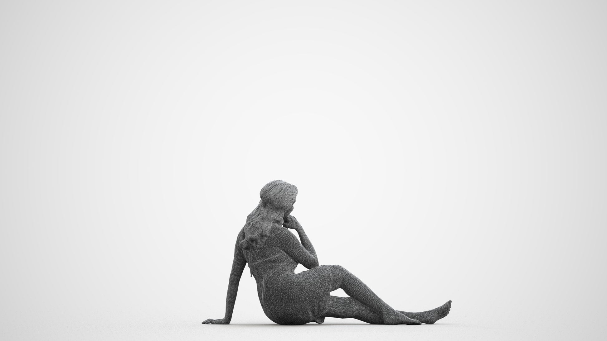 3D human model woman pool, photogrammetry scanned person for archviz, wireframe front view
