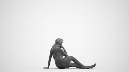 3D human model woman pool, photogrammetry scanned person for archviz, wireframe front view