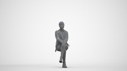 3D people model woman casual sitting, scanned human for 3ds Max rendering, three-quarter front view render