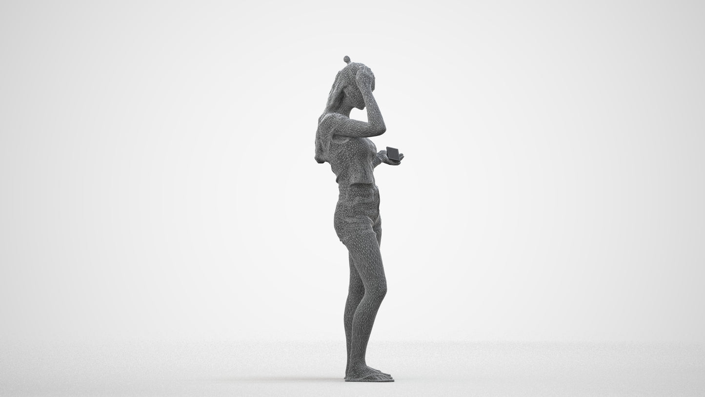 3D people model girl casual standing, scanned human for 3ds Max rendering, wireframe side view