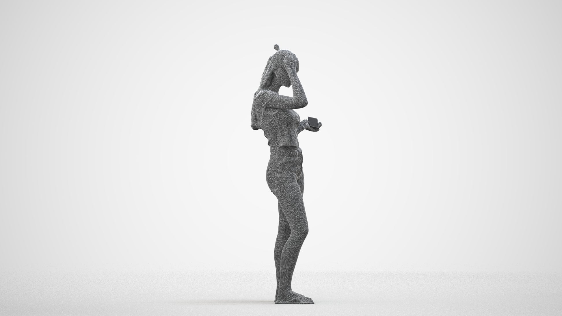 3D people model girl casual standing, scanned human for 3ds Max rendering, wireframe side view