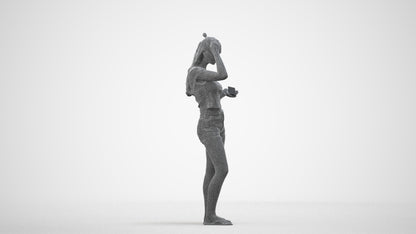 3D people model girl casual standing, scanned human for 3ds Max rendering, wireframe side view