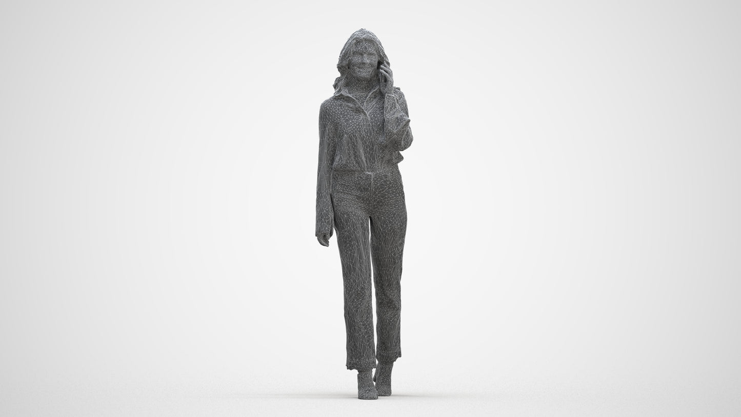 3D human model woman business, photogrammetry scanned person for archviz, three-quarter front view render
