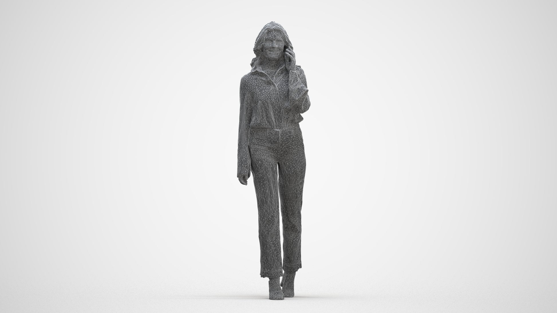3D human model woman business, photogrammetry scanned person for archviz, three-quarter front view render