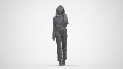 3D human model woman business, photogrammetry scanned person for archviz, three-quarter front view render