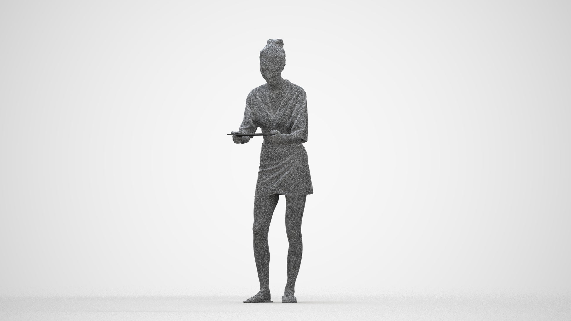realistic 3D woman casual standing, scanned archviz people for Blender and 3ds Max, wireframe back view
