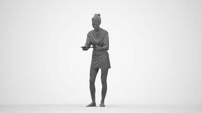 realistic 3D woman casual standing, scanned archviz people for Blender and 3ds Max, wireframe back view