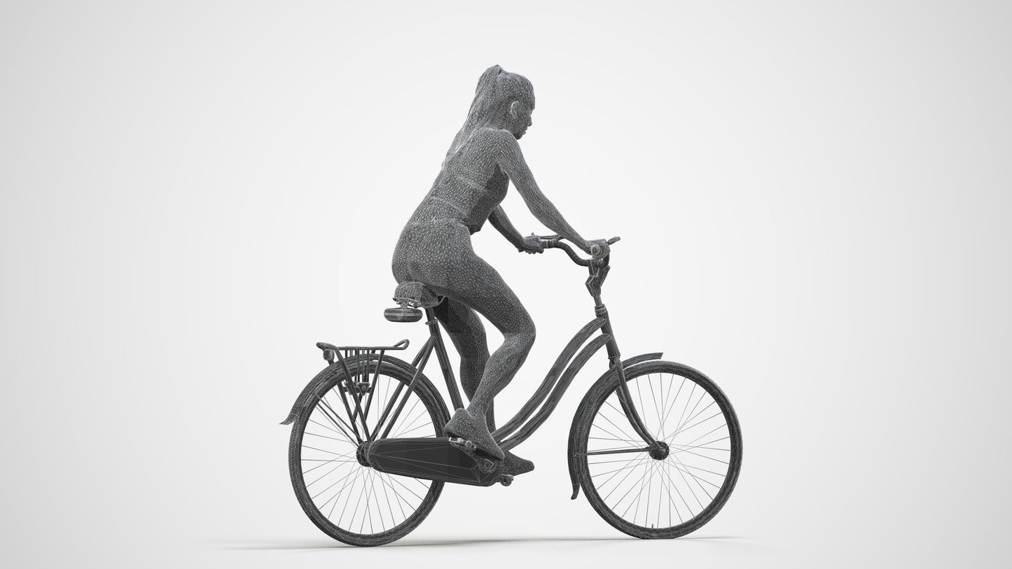 realistic 3D people woman sport cycling, render-ready for V-Ray and Corona, FBX OBJ, wireframe side view