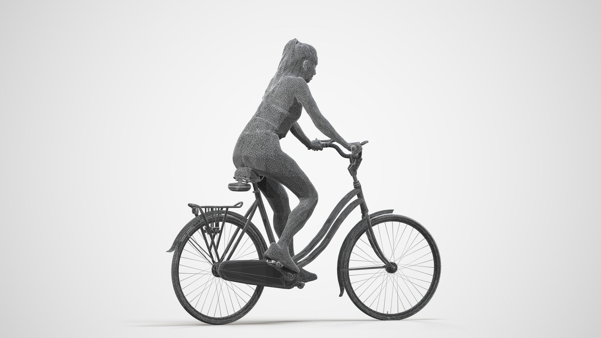 realistic 3D people woman sport cycling, render-ready for V-Ray and Corona, FBX OBJ, wireframe side view