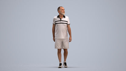 3D human model senior man sport, photogrammetry scanned person for archviz, standing pose render