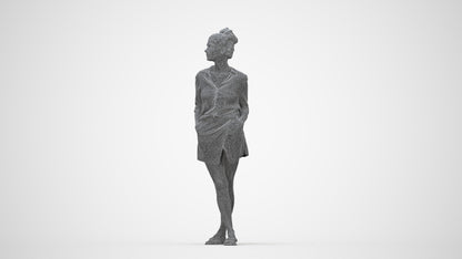 realistic 3D human woman casual standing, archviz people FBX OBJ for Blender, wireframe back view