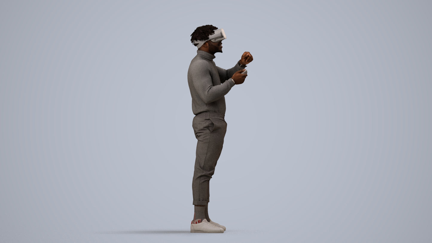 3D people model man casual standing, scanned human for 3ds Max rendering, side view render