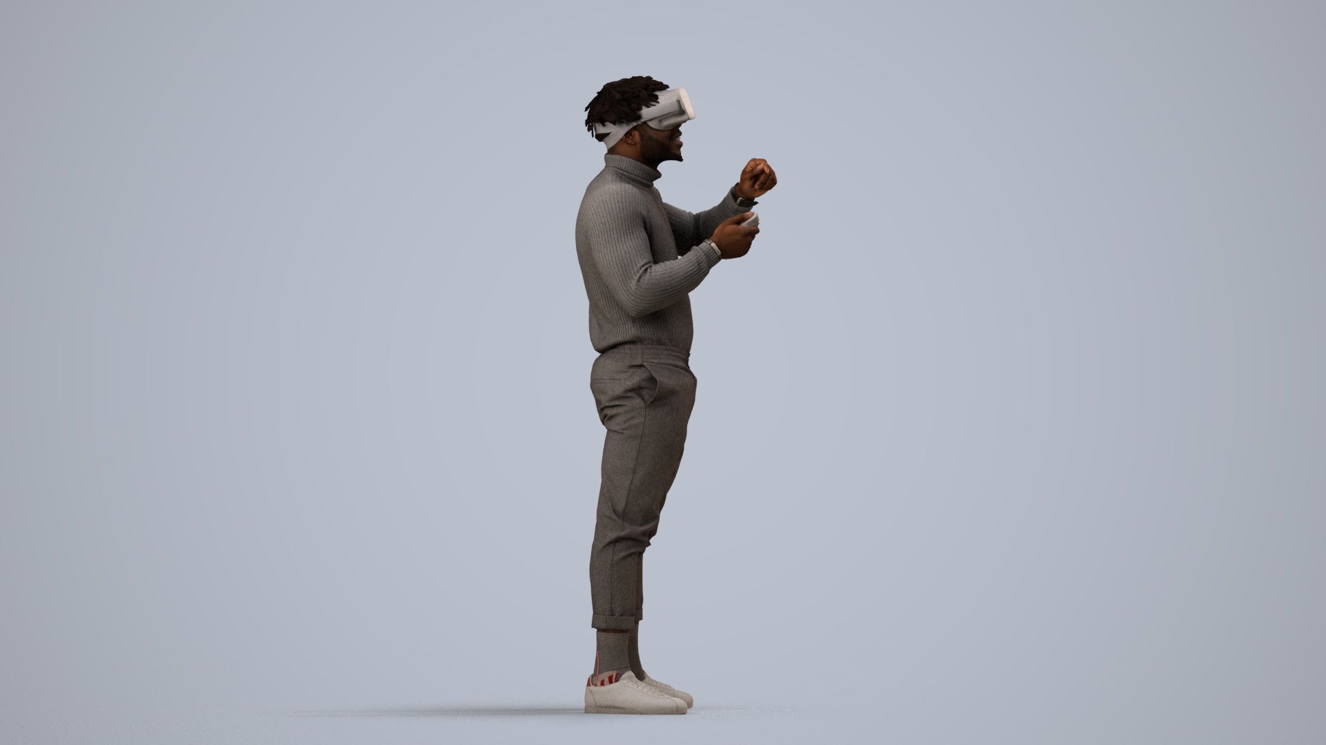 3D people model man casual standing, scanned human for 3ds Max rendering, side view render