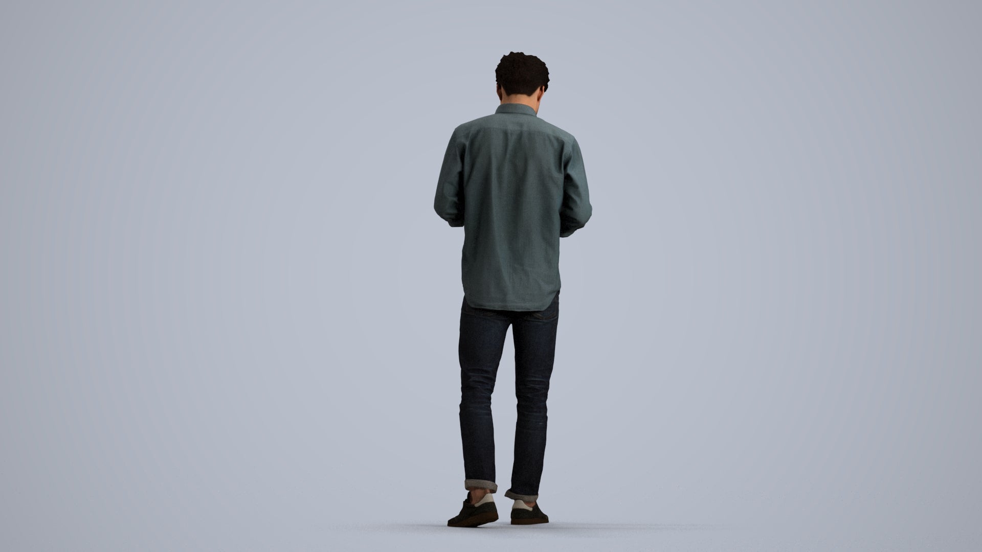photogrammetry 3D man casual walking, realistic human model archviz FBX, front view render