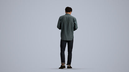 photogrammetry 3D man casual walking, realistic human model archviz FBX, front view render