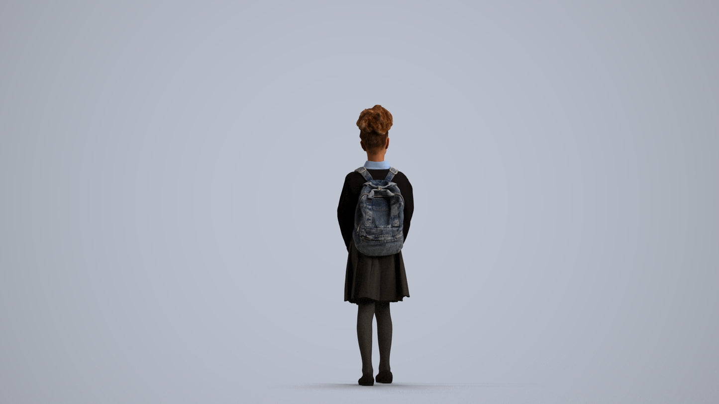 realistic 3D human girl kids, archviz people FBX OBJ for Blender, front view render