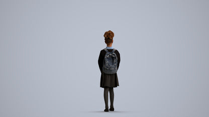 realistic 3D human girl kids, archviz people FBX OBJ for Blender, front view render