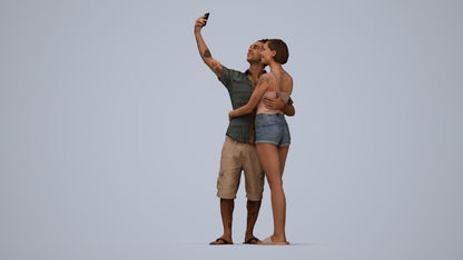 3D human model woman couple, photogrammetry scanned person for archviz, top-down view render