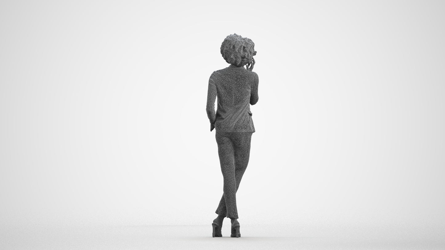 realistic 3D woman business standing, scanned archviz people for Blender and 3ds Max, wireframe front view