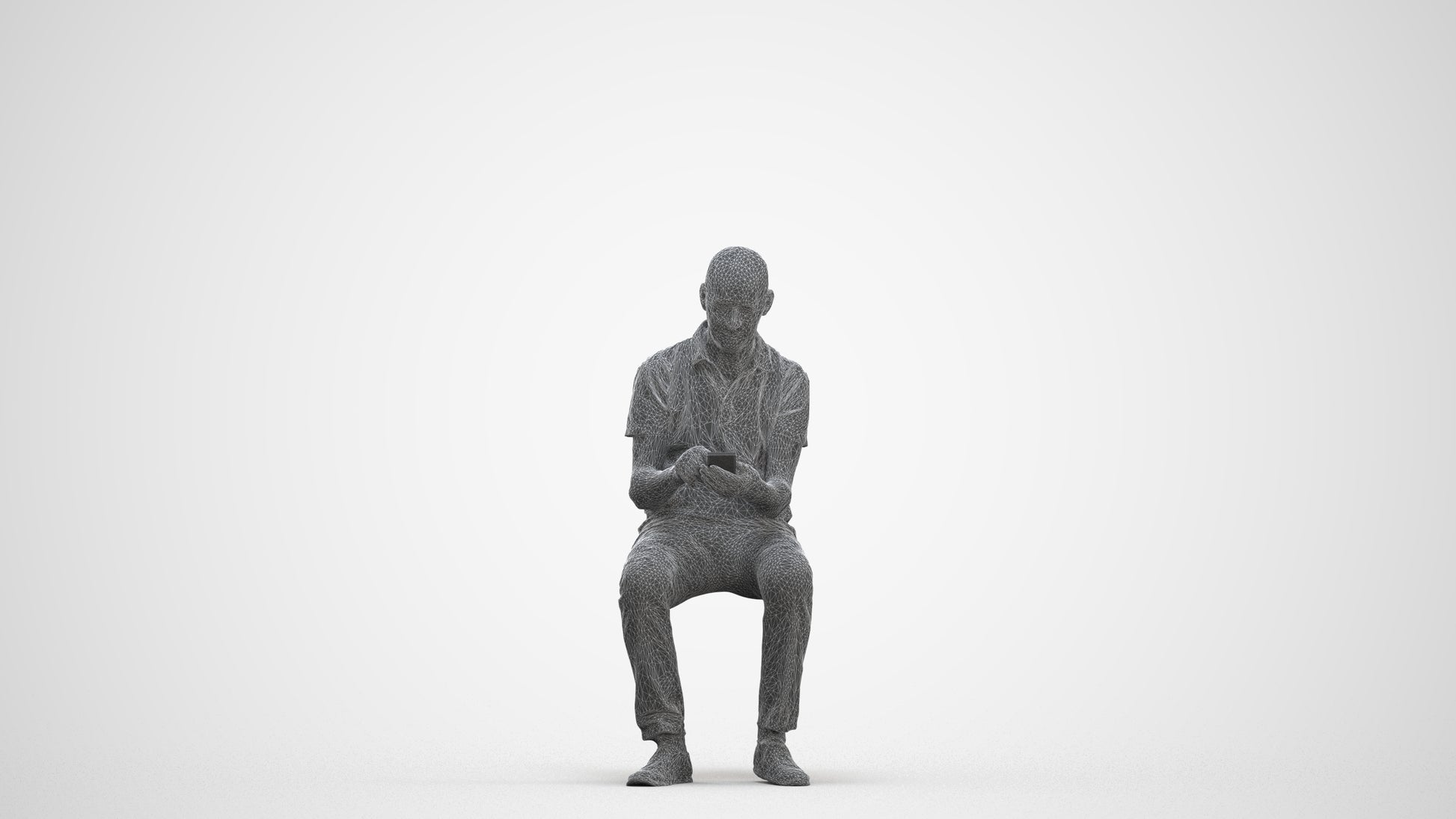 realistic 3D senior man casual sitting, scanned archviz people for Blender and 3ds Max, three-quarter front view render