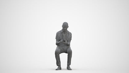 realistic 3D senior man casual sitting, scanned archviz people for Blender and 3ds Max, three-quarter front view render