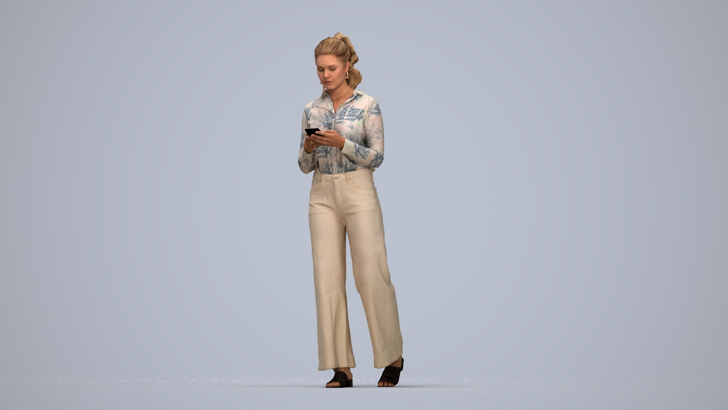 scanned 3D woman casual standing, photogrammetry people for Enscape and V-Ray, top-down view render
