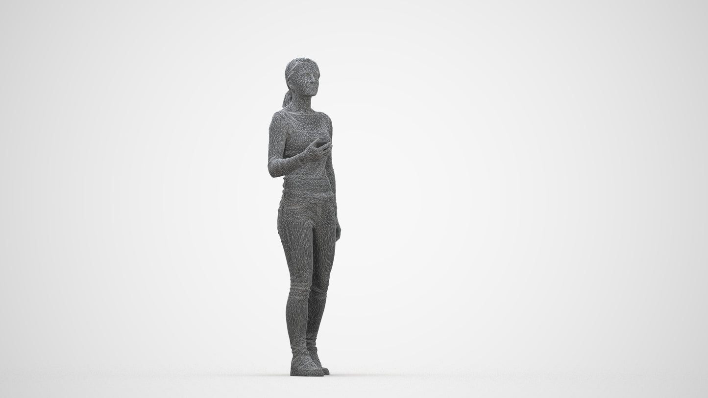 realistic 3D people woman casual walking, render-ready for V-Ray and Corona, FBX OBJ, wireframe back view
