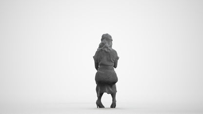 realistic 3D people woman casual sitting, render-ready for V-Ray and Corona, FBX OBJ, wireframe front view