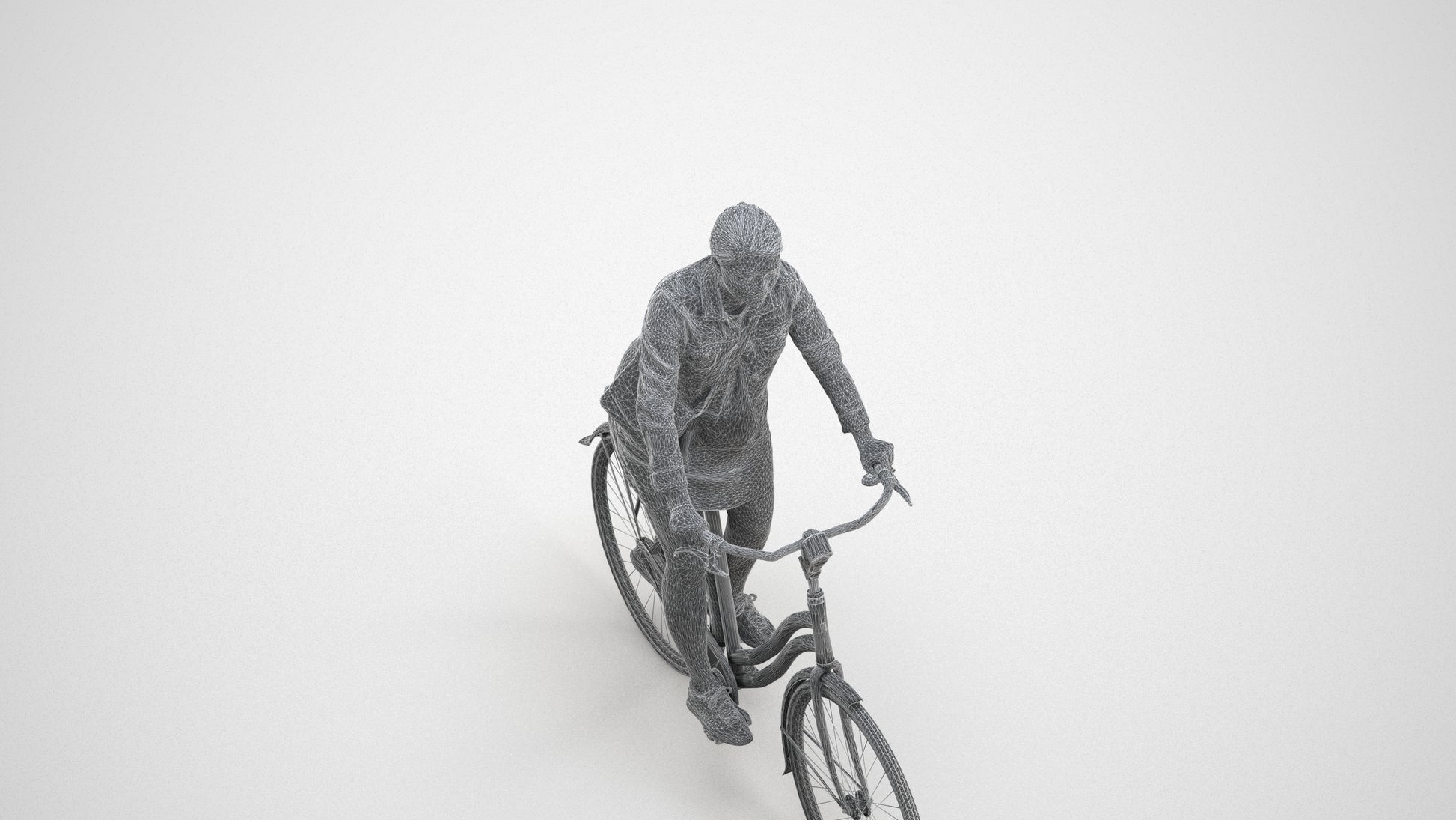 realistic 3D people woman casual cycling, render-ready for V-Ray and Corona, FBX OBJ, wireframe three-quarter view