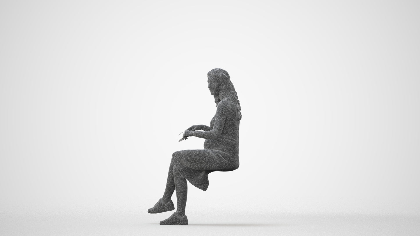 3D people model woman casual sitting, scanned human for 3ds Max rendering, square thumbnail